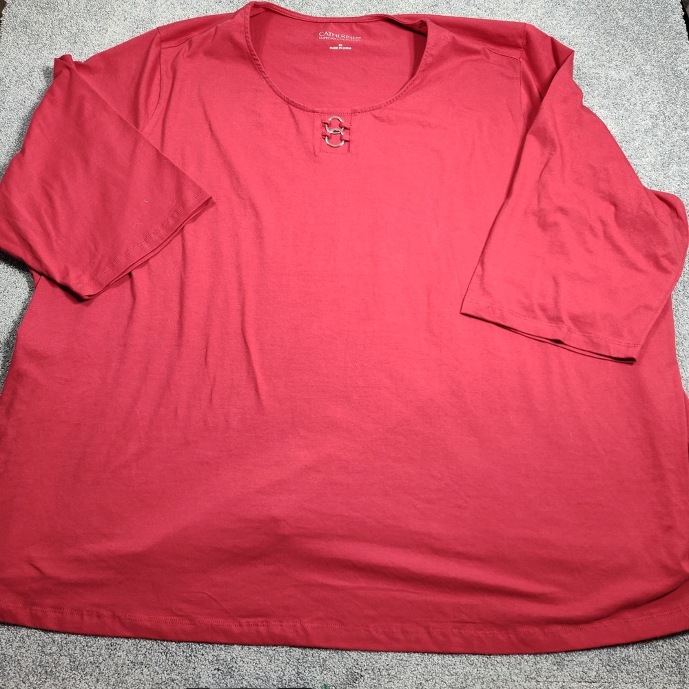 Catherines Suprema 6X Red 3/4 Sleeve Stretch Knit Top Shirt Plus Size